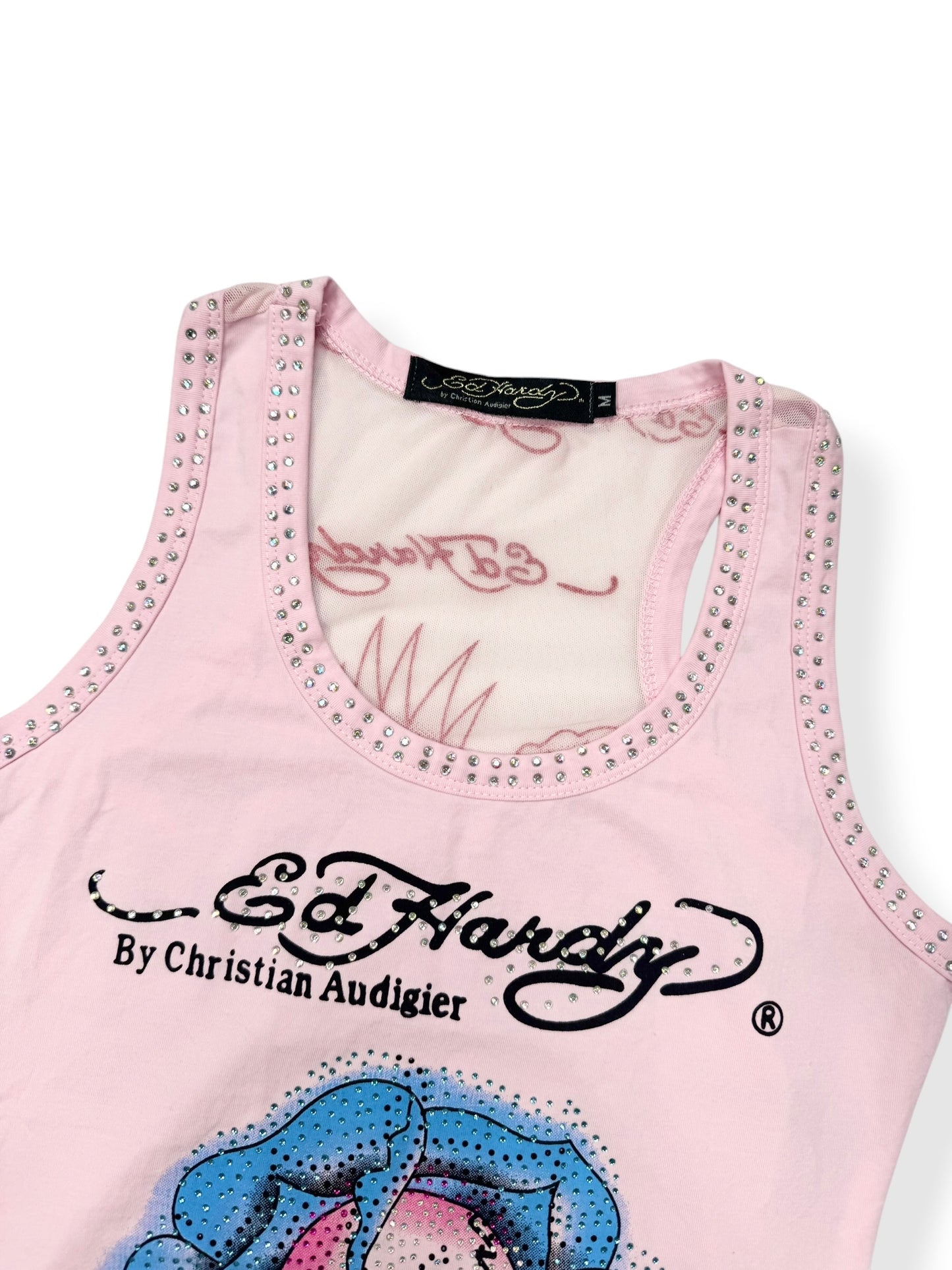 Pink Diamante Ed Hardy Mesh Tank ♡ S