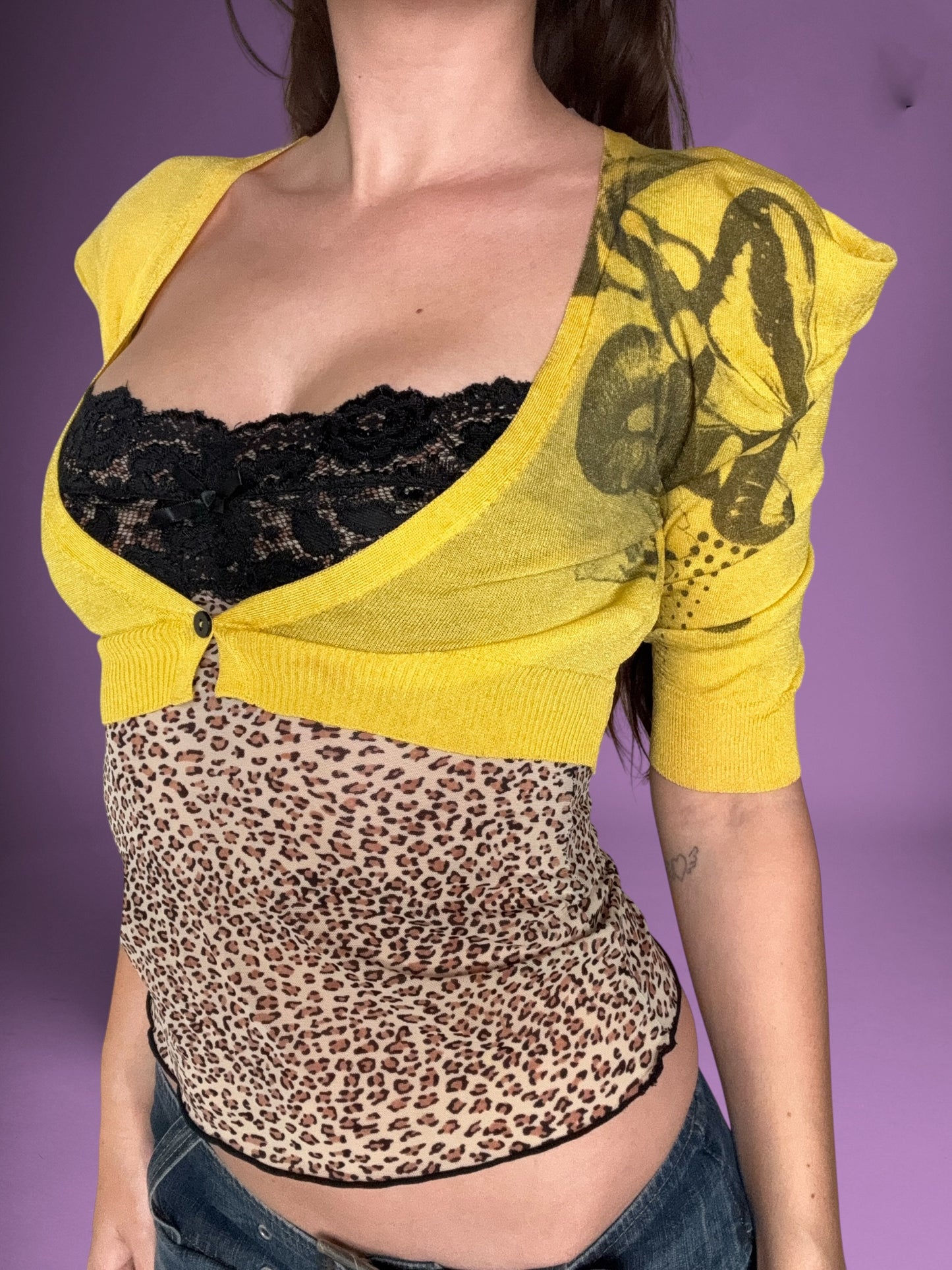 Miss Sixty Yellow Cropped Butterfly Cardigan ♡ S