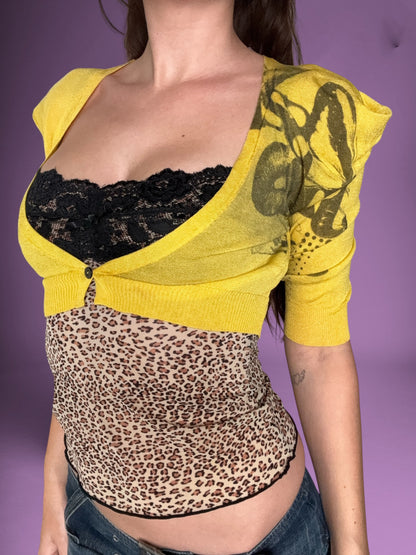 Miss Sixty Yellow Cropped Butterfly Cardigan ♡ S