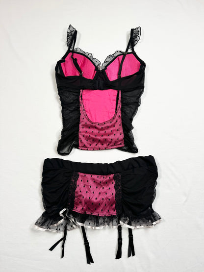 Victorias Secret Pink & Black Cami  Skirt Set ♡ XS
