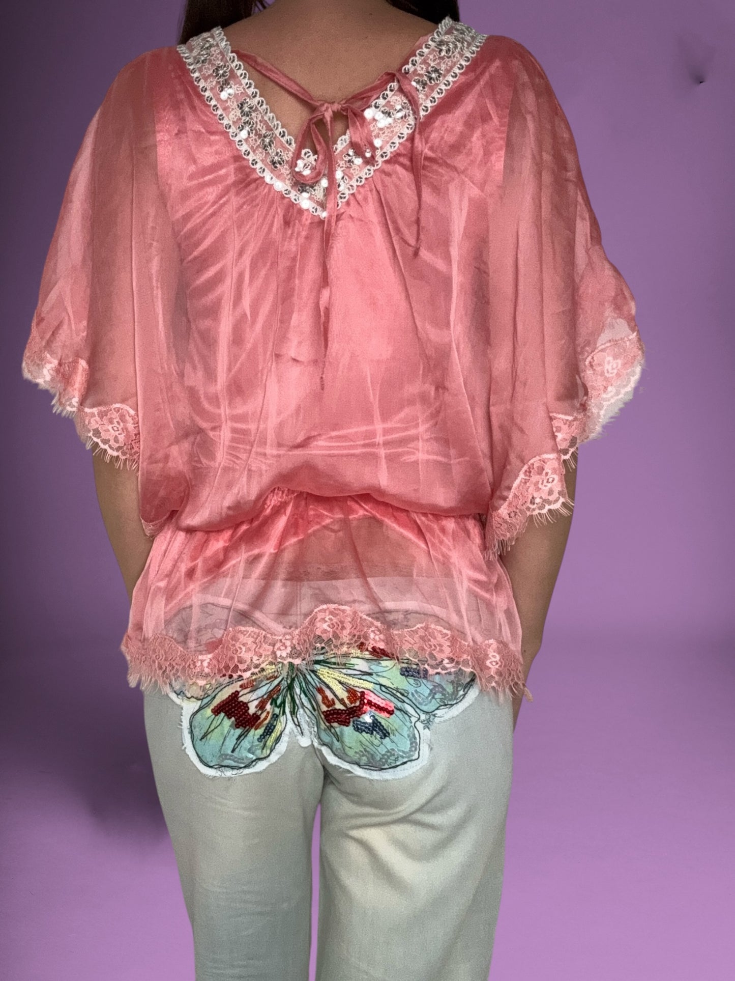 Pink Satin Batwing Top ♡ S/M