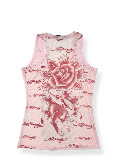 Pink Diamante Ed Hardy Mesh Tank ♡ S