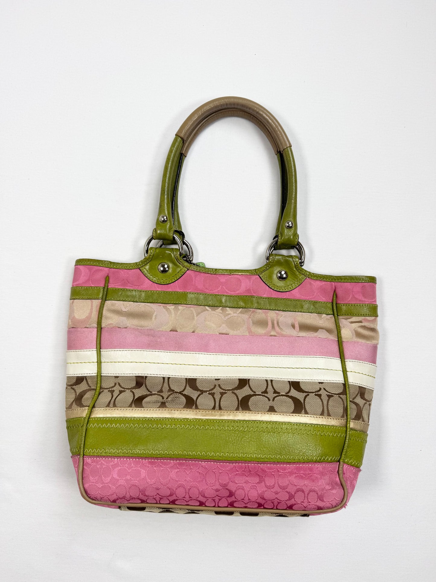 Striped Pink & Green Coach Spring Bleecker Bag ♡