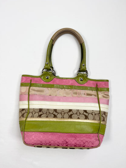 Striped Pink & Green Coach Spring Bleecker Bag ♡