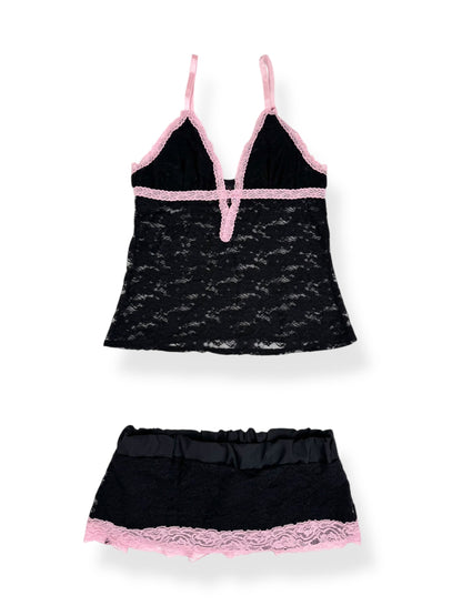 Black & Pink Lace Cami Set ♡ XS