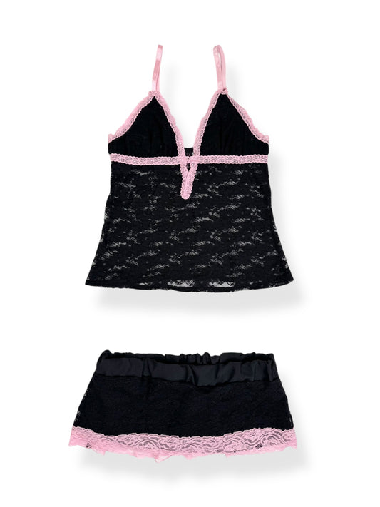 Black & Pink Lace Cami Set ♡ XS