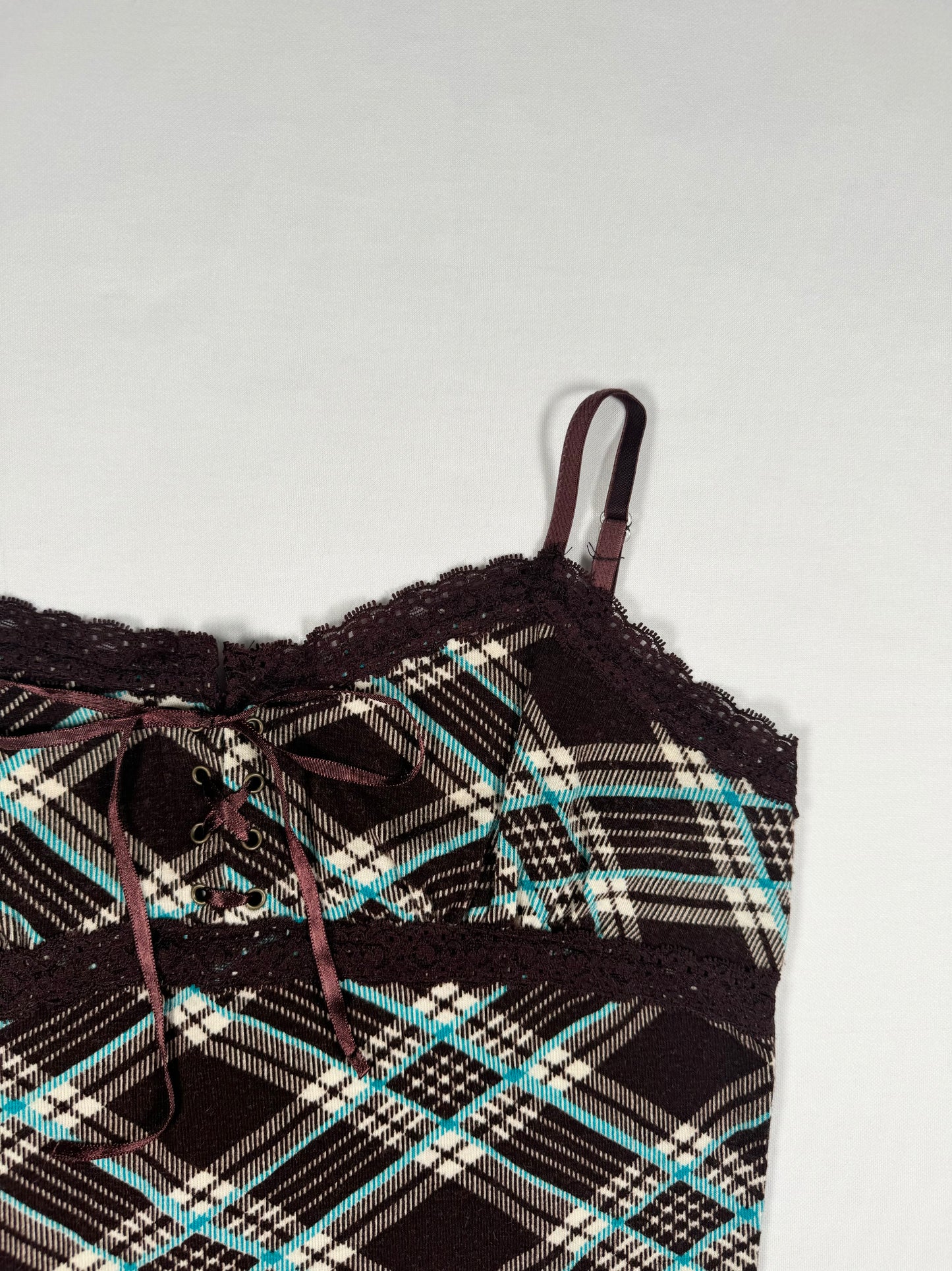 Plaid Lace Up Bust Cami