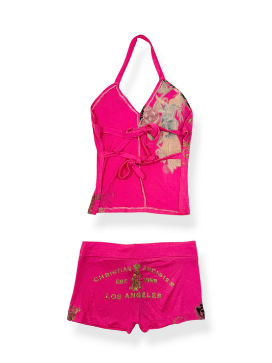 Christian Audigier Pink Shorts & Halter Set ♡ S