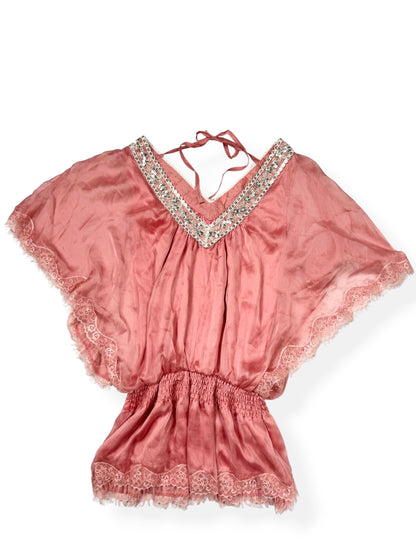 Pink Satin Batwing Top ♡ S/M