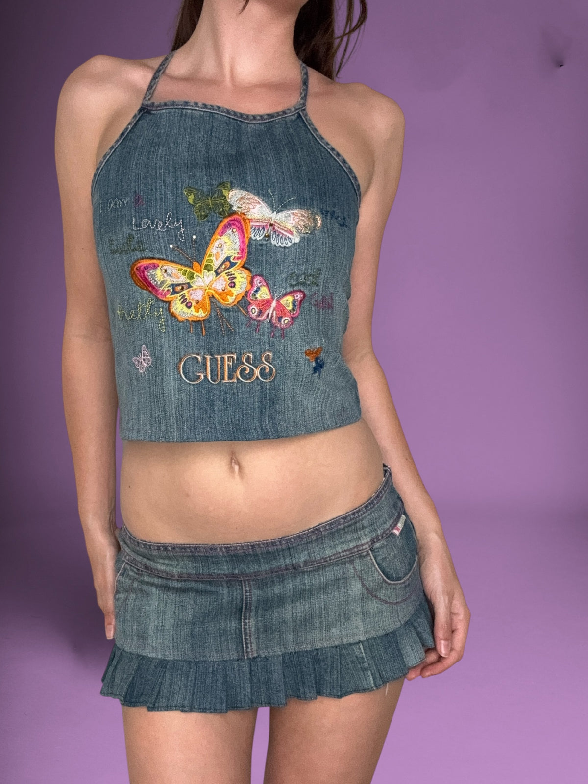 Guess Butterfly Denim Skirt & Cami Set ♡ S