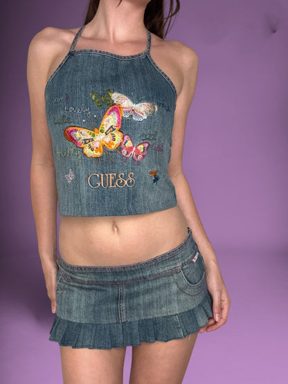 Guess Butterfly Denim Skirt & Cami Set ♡ S