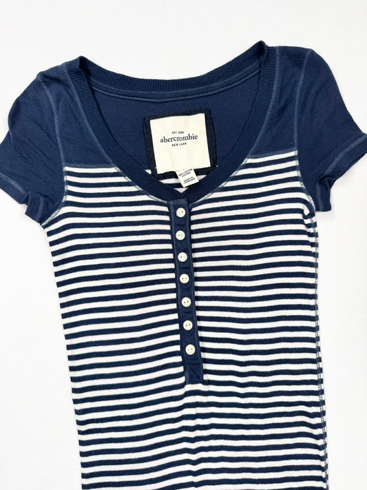 Abercrombie Navy Striped Henley Tee ♡ S