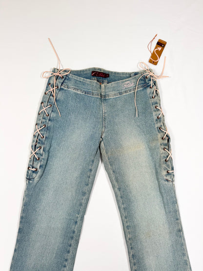 Fetish Pink Lace Up Side Flared Jeans ♡ S/M