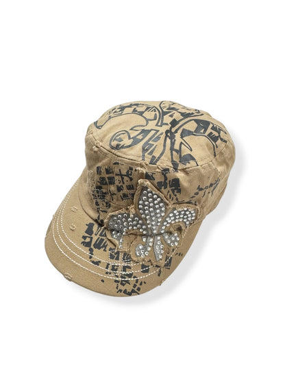 Tan Diamante Cross Cap ♡