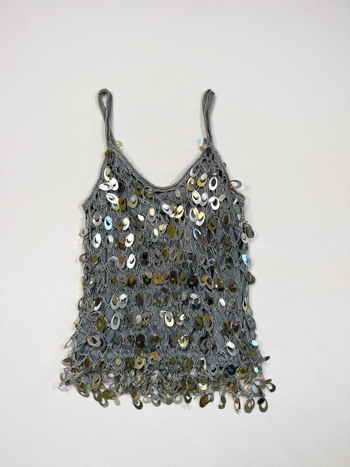 Silver Crochet Sequin Cami ♡ XS