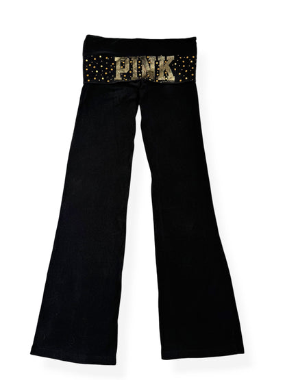 PINK Black & Gold Fold Over Waistband Flared Leggings ♡ S