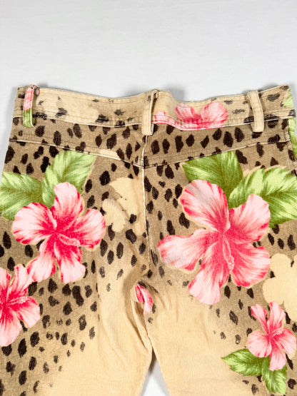 Alba Rosa Leopard Hibiscus Flared Jeans