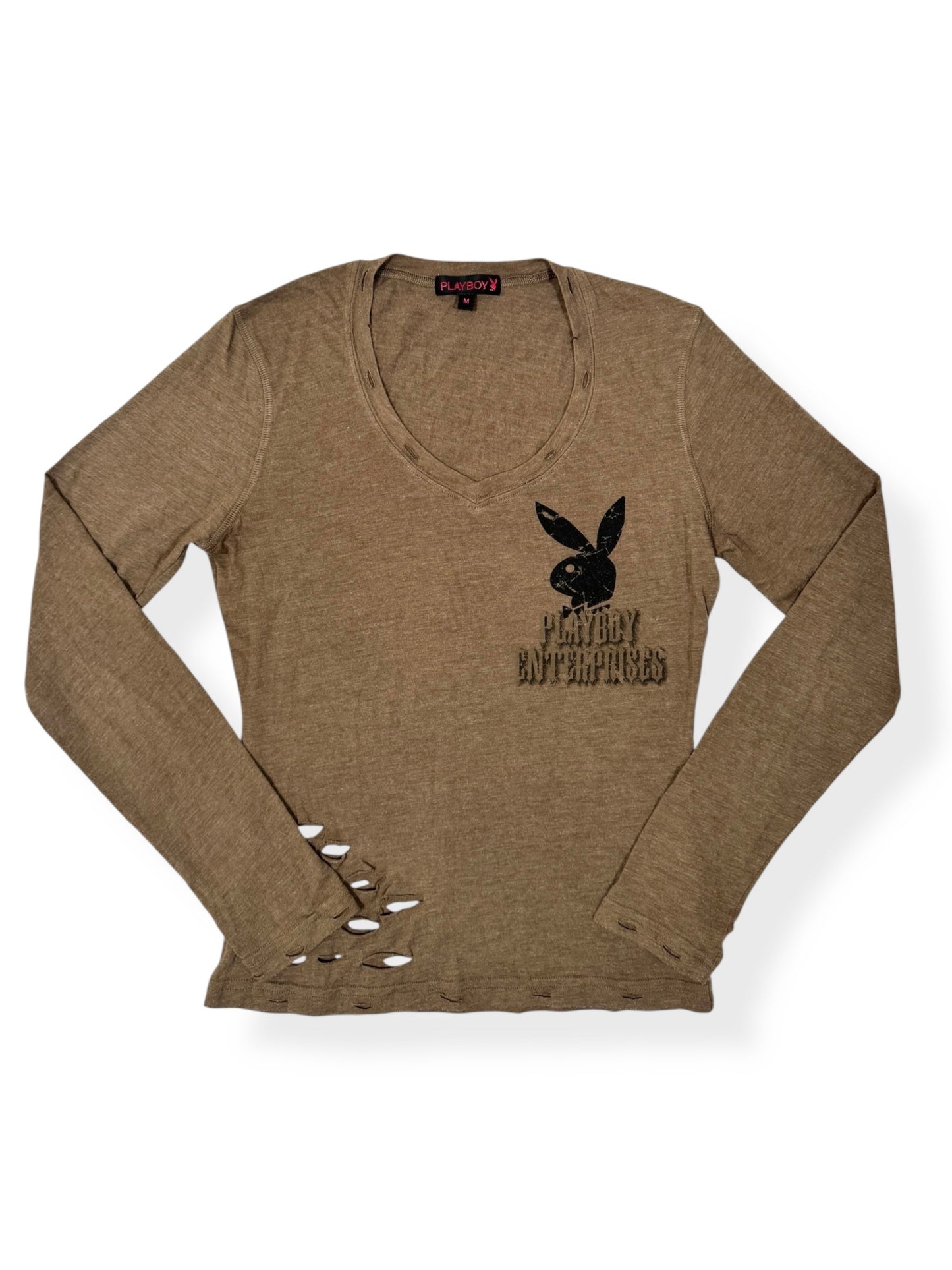 Playboy Long-sleeved Distressed Top
