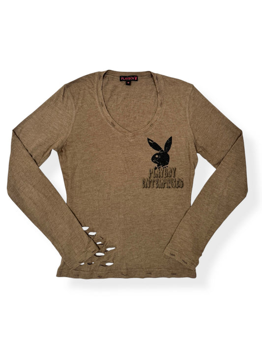 Playboy Long-sleeved Distressed Top