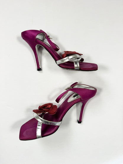 LV Fuchsia Satin Flower Heels ♡ 35.5