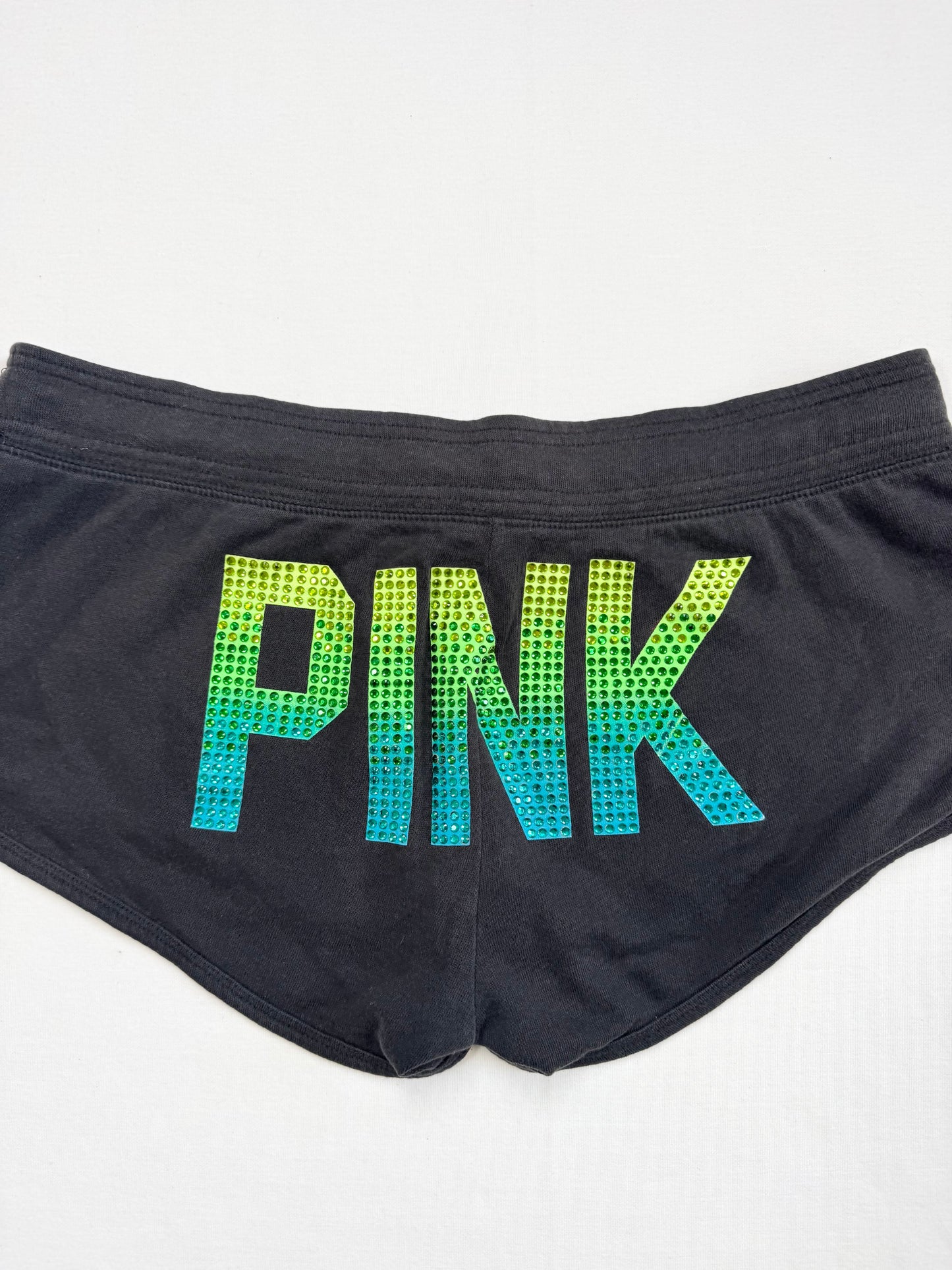 PINK Blue & Green Diamanté Logo Shorts ♡ L