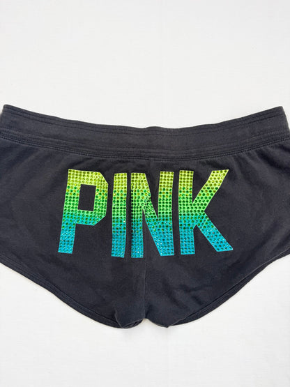 PINK Blue & Green Diamanté Logo Shorts ♡ L