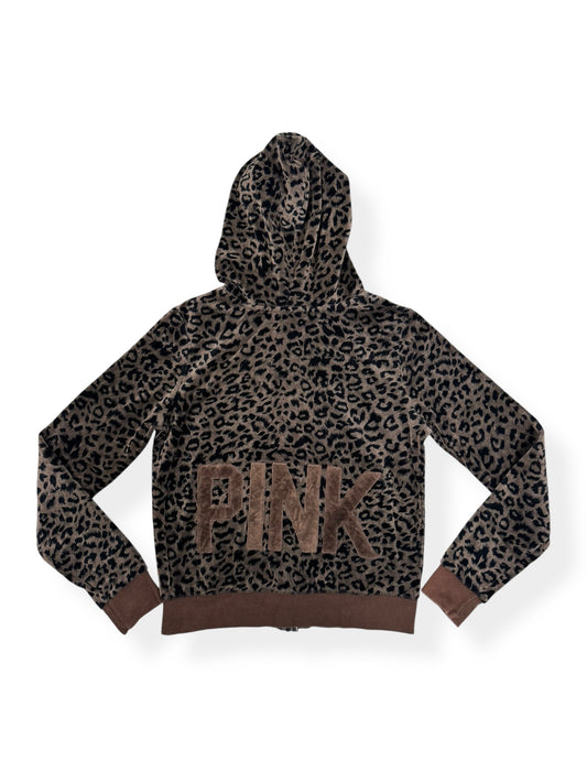 PINK Leopard Velour Zip Up Hoodie  ☆S