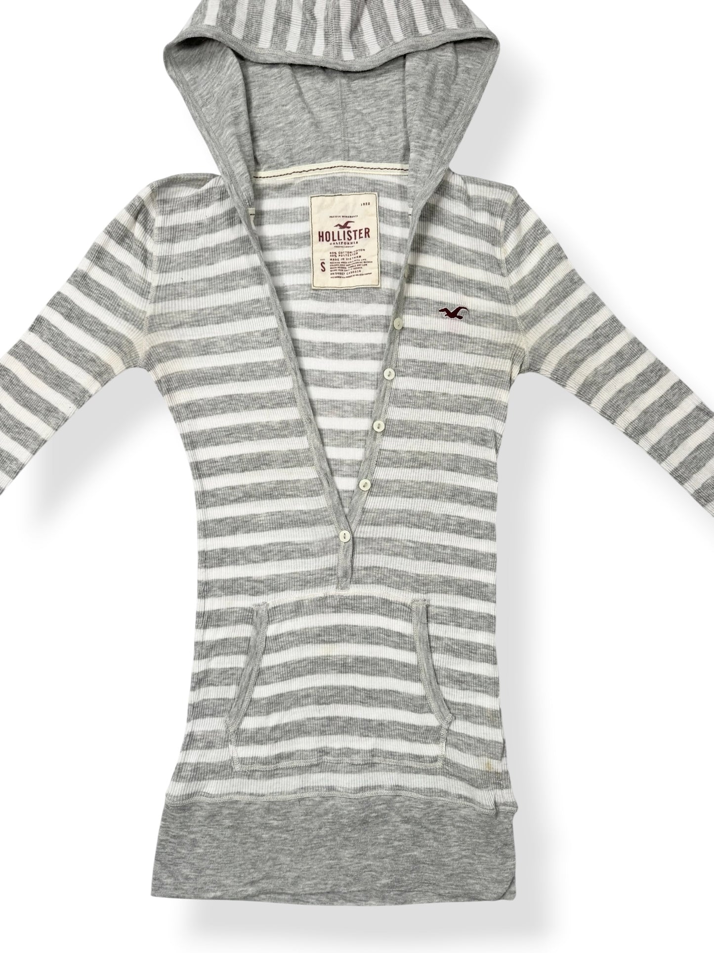 Hollister Grey Striped Hooded 3/4 Sleeve Top ♡ S
