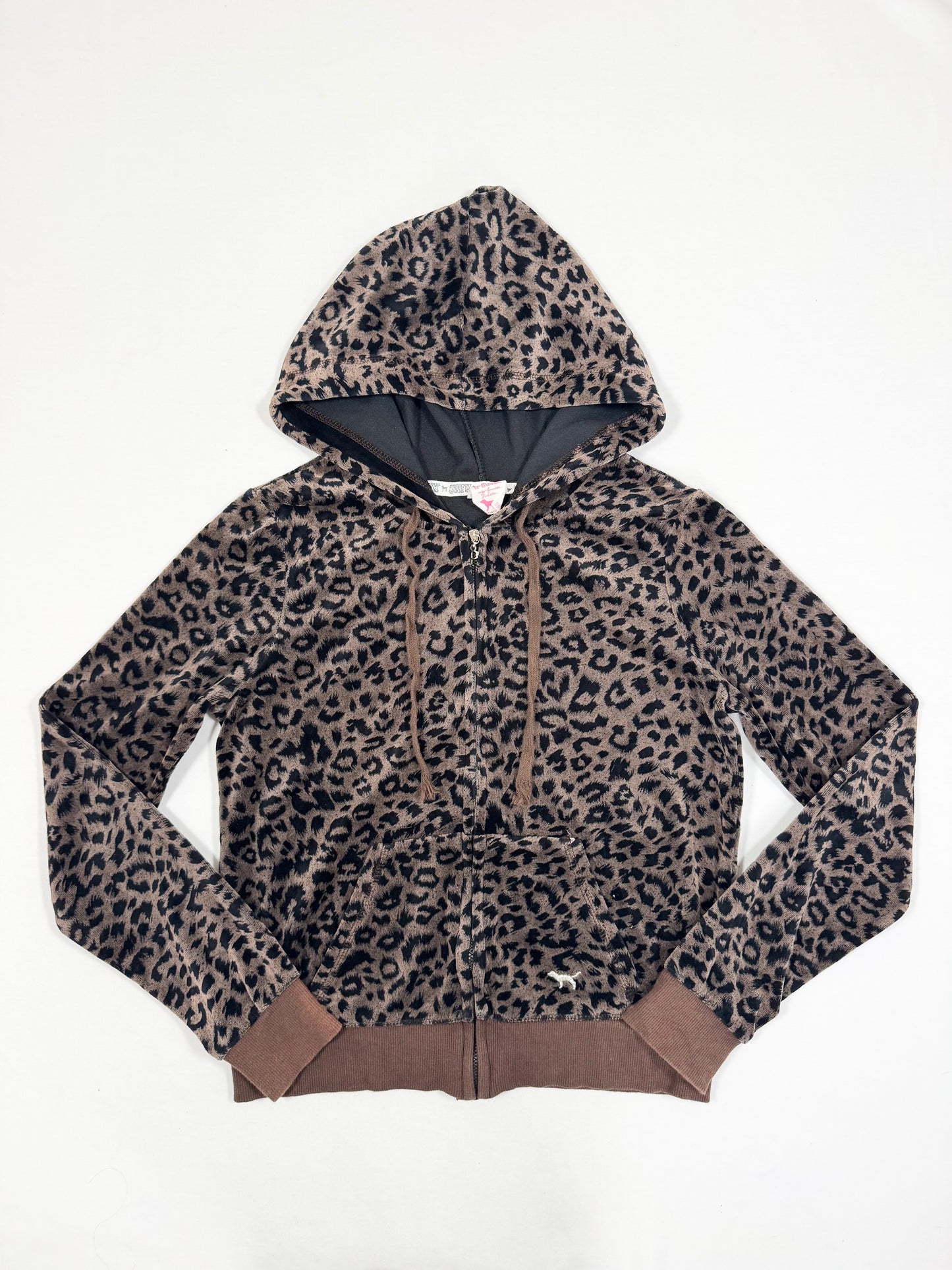 PINK Leopard Velour Zip Up Hoodie  ☆S
