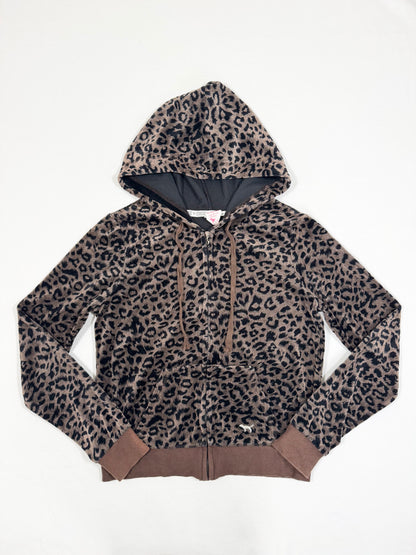 PINK Leopard Velour Zip Up Hoodie  ☆S