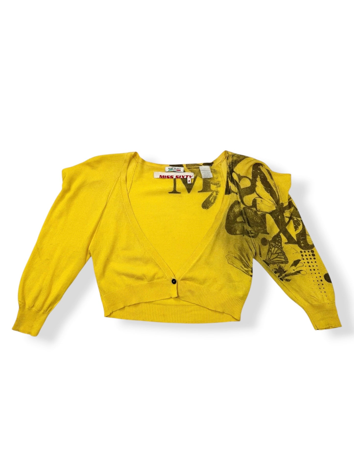 Miss Sixty Yellow Cropped Butterfly Cardigan ♡ S