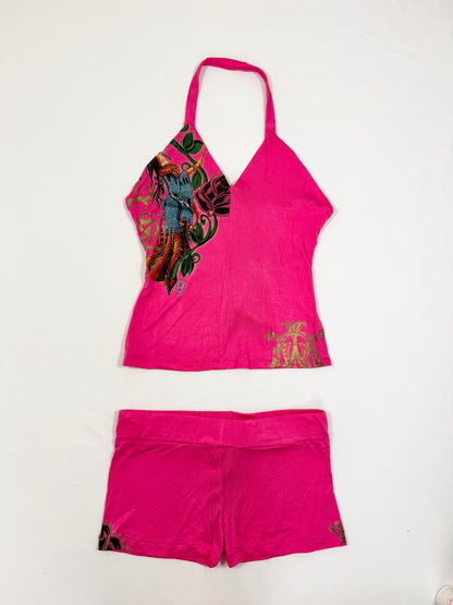 Christian Audigier Pink Shorts & Halter Set ♡ S