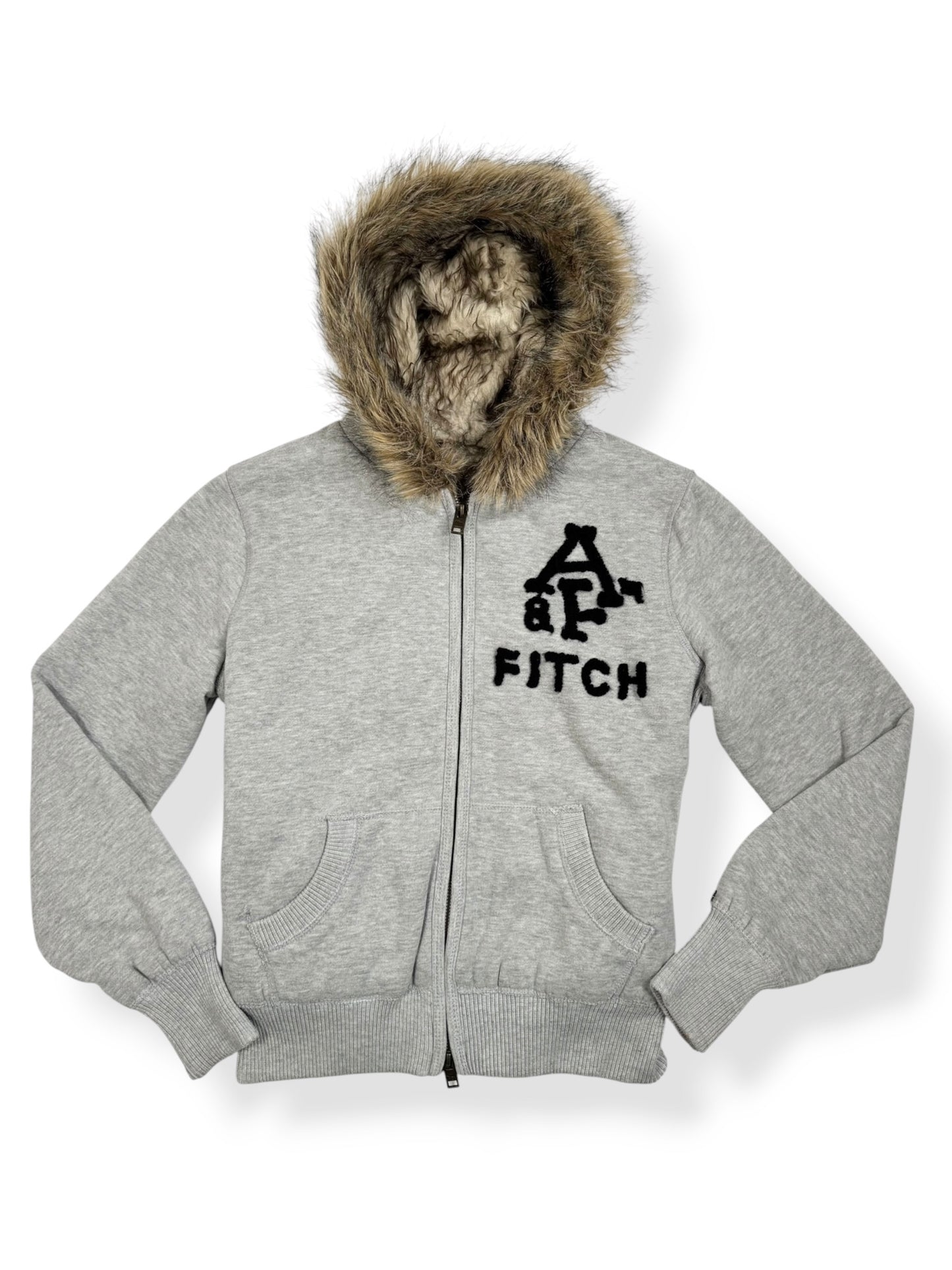 Abercrombie & Fitch Grey Fur Hood Zip Up ♡ L