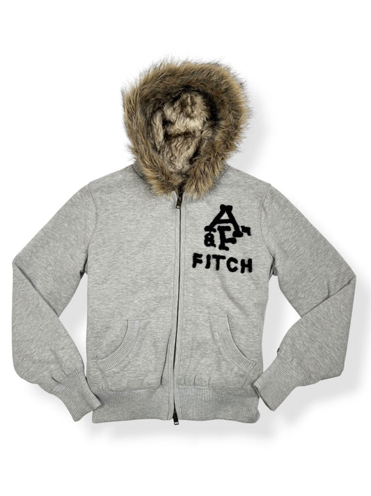 Abercrombie & Fitch Grey Fur Hood Zip Up ♡ L
