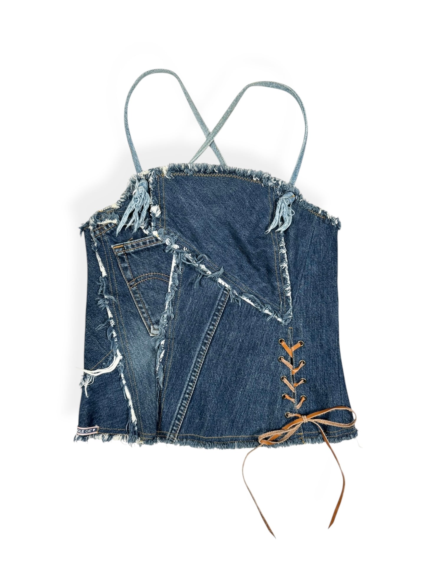 Jungle Cat Denim Lace Up Cami