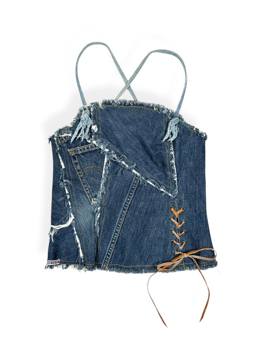 Jungle Cat Denim Lace Up Cami