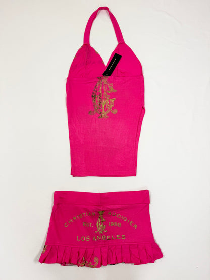 Christian Audigier Pink Halter & Skirt Set ♡ XS/S