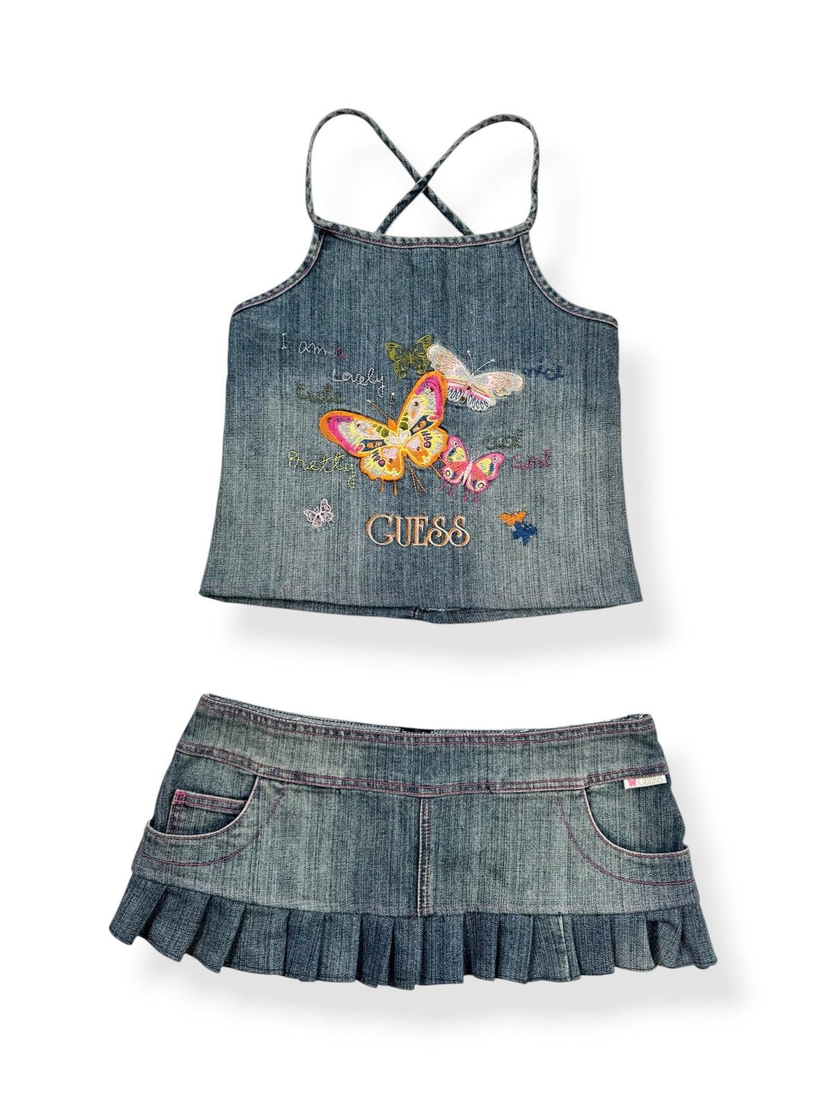 Guess Butterfly Denim Skirt & Cami Set ♡ S