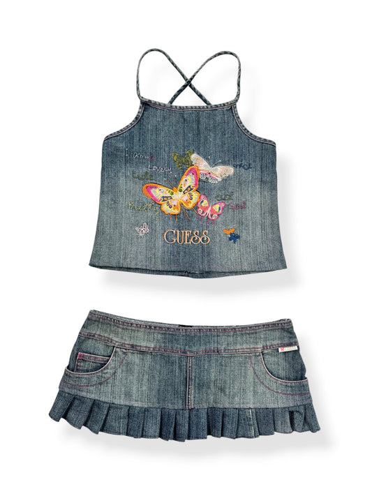 Guess Butterfly Denim Skirt & Cami Set ♡ S