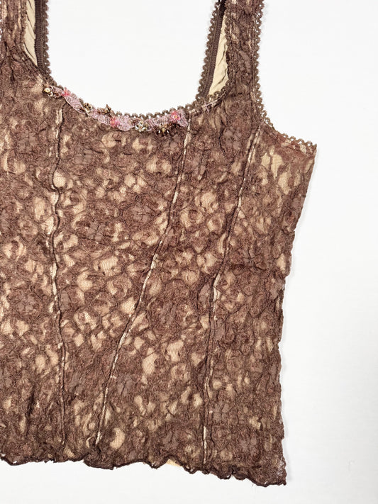 Brown Lace Corset Tank