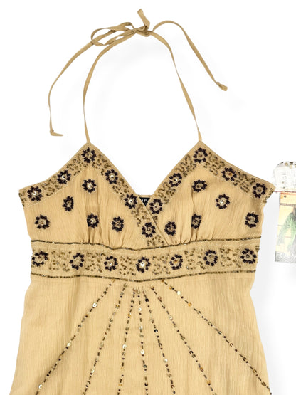 Rampage Beige Beaded Halter Cami ♡ S