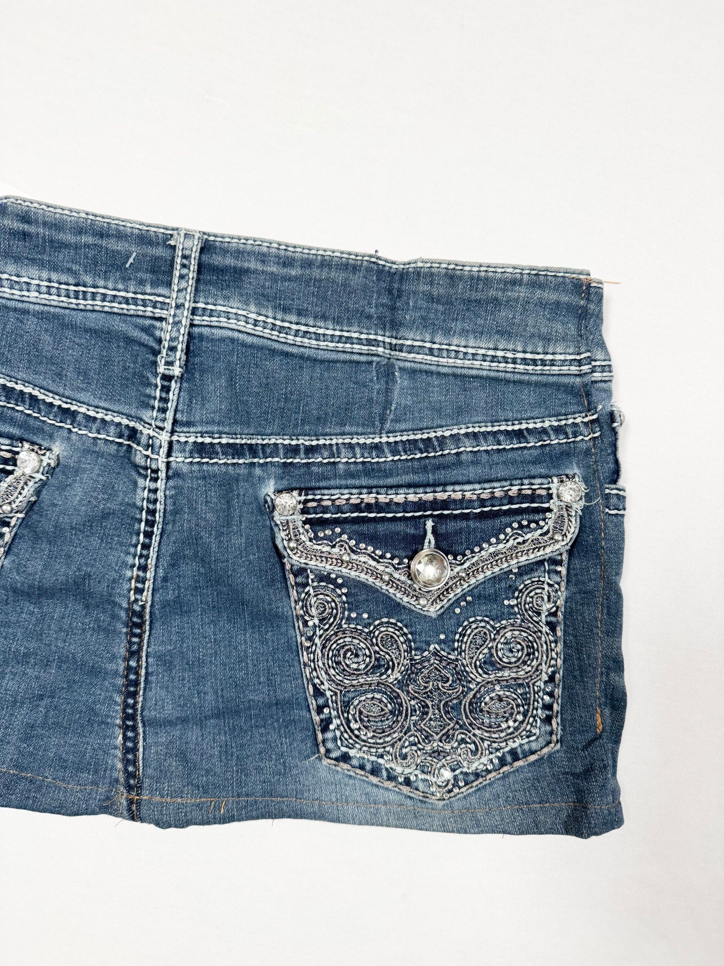 Diamante Pocket Denim Mini Skirt ♡ Size S/M