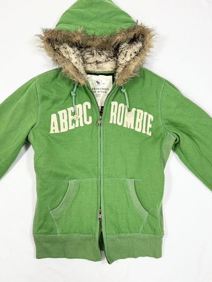 Abercrombie & Fitch Green Fur Hood Zip Up ☆ XL