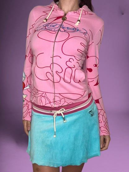 Pink Ed Hardy Zip Up Hoodie ♡ S