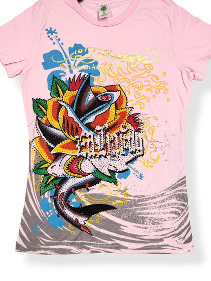 Pink Ed Hardy Hibiscus Tee ♡ XL