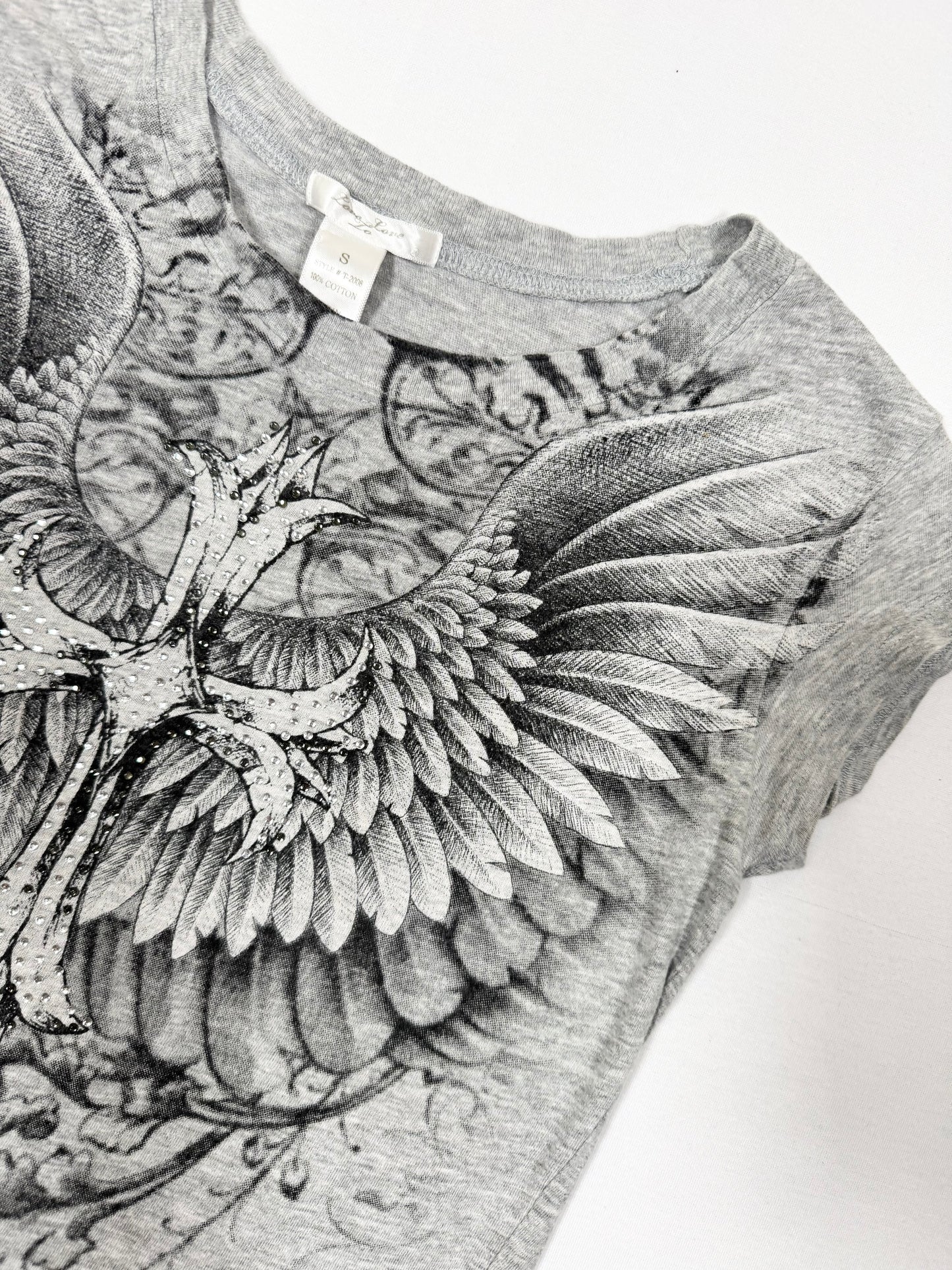 Grey Grunge Wings Cross Tee