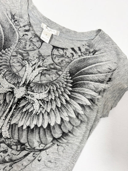 Grey Grunge Wings Cross Tee