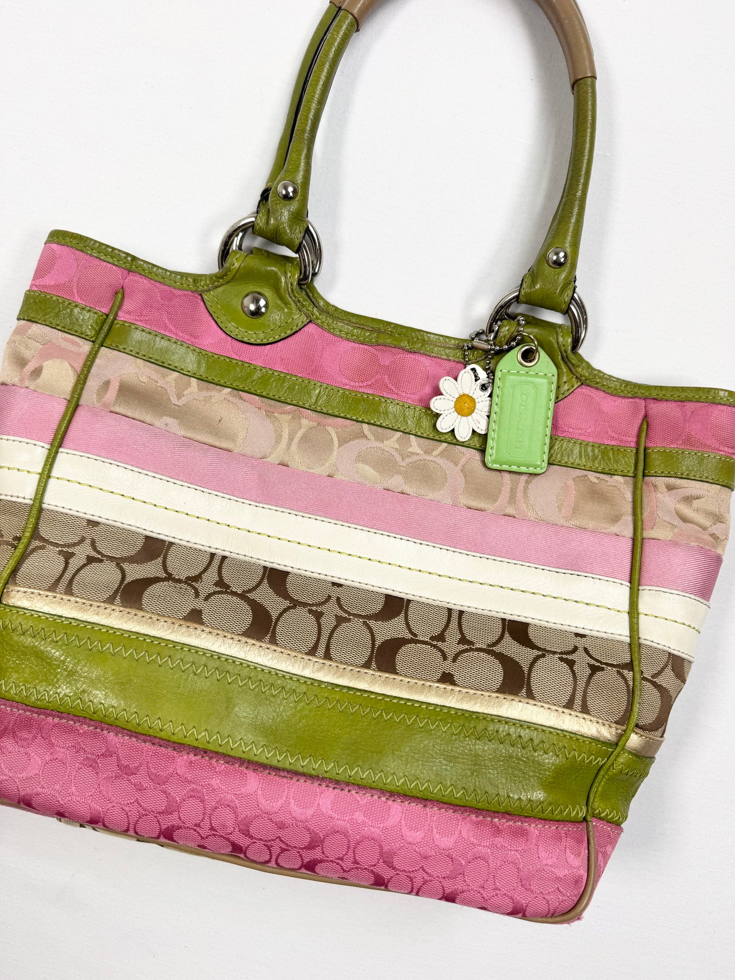 Striped Pink & Green Coach Spring Bleecker Bag ♡