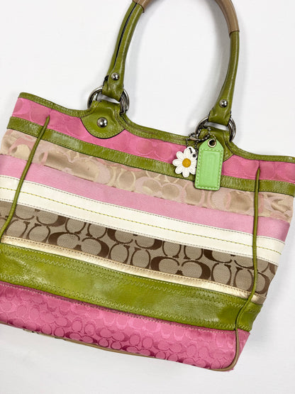 Striped Pink & Green Coach Spring Bleecker Bag ♡