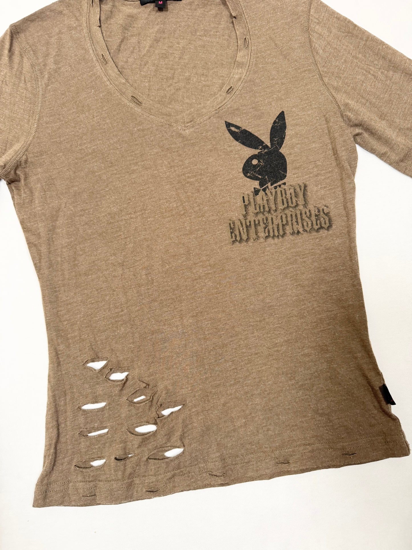 Playboy Long-sleeved Distressed Top
